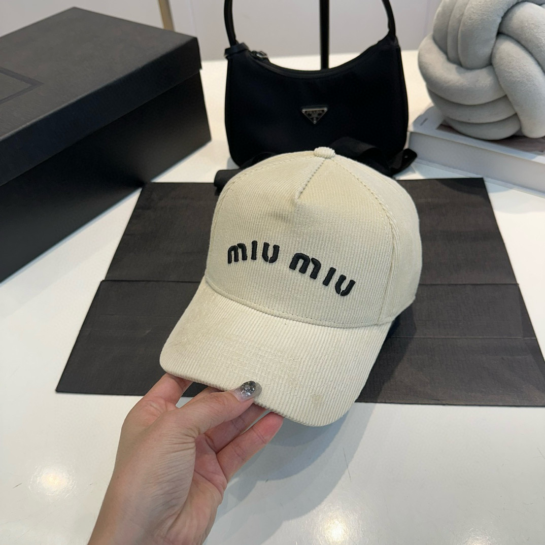 MIU MIU Letter Embroidery Corduroy Baseball Cap BQ2460