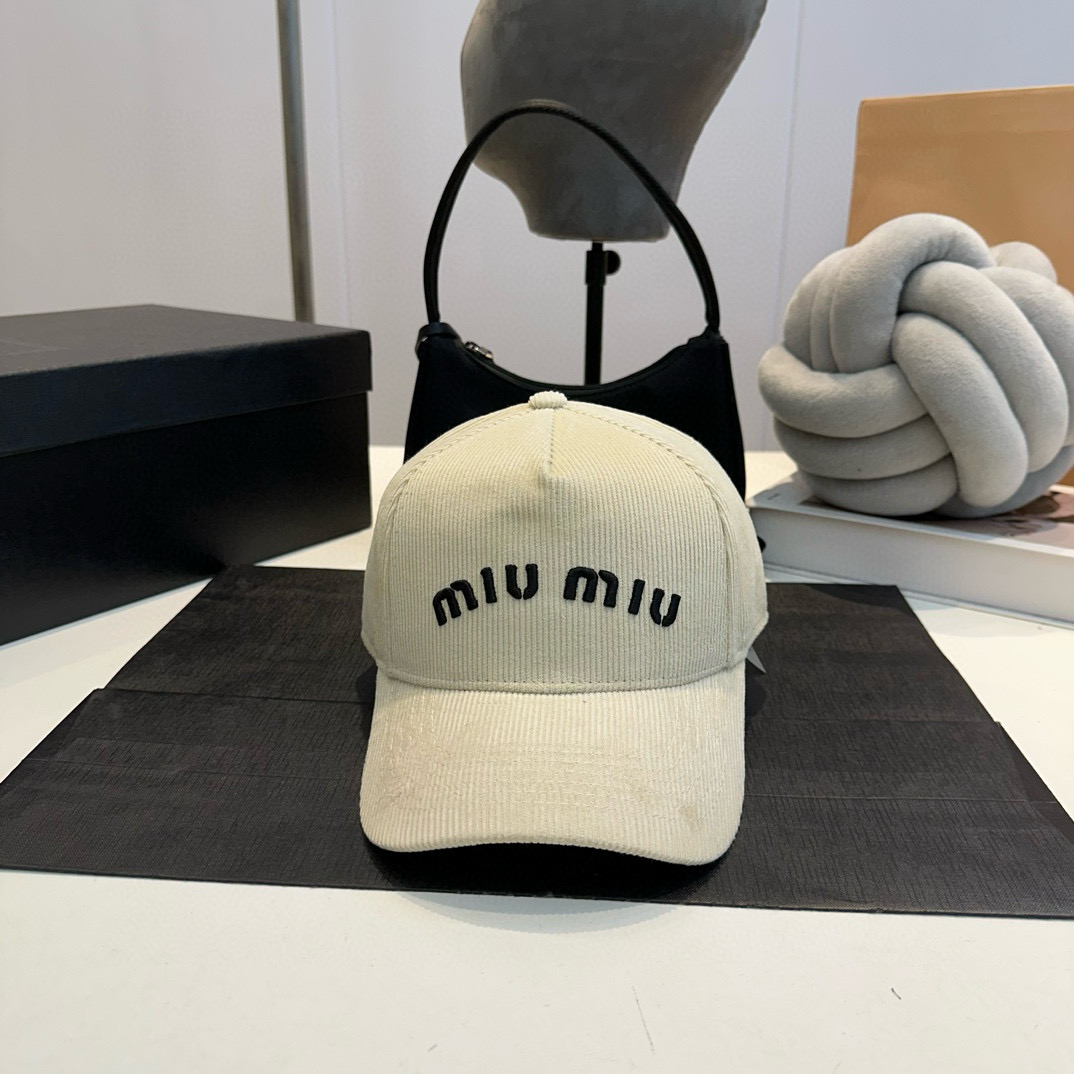 MIU MIU Letter Embroidery Corduroy Baseball Cap BQ2460