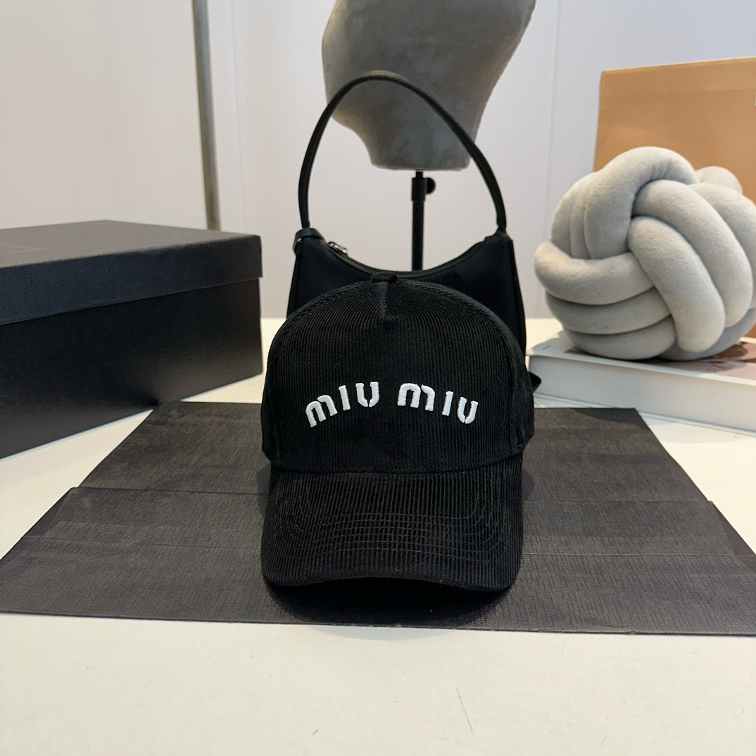 MIU MIU Letter Embroidery Corduroy Baseball Cap BQ2460