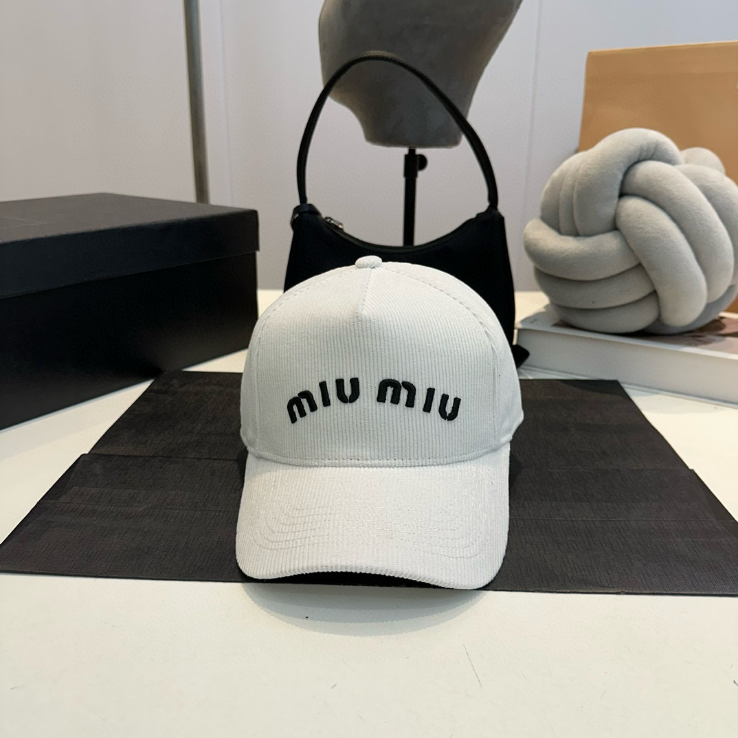 MIU MIU Letter Embroidery Corduroy Baseball Cap BQ2460