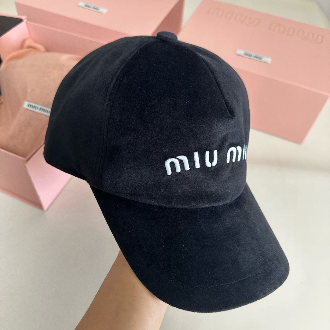 MIU MIU Letter Embroidery Velvet Baseball Cap BQ2526