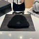 MONCLER Black Leather Logo Patch Warm Cotton Knitted Hat MX1503